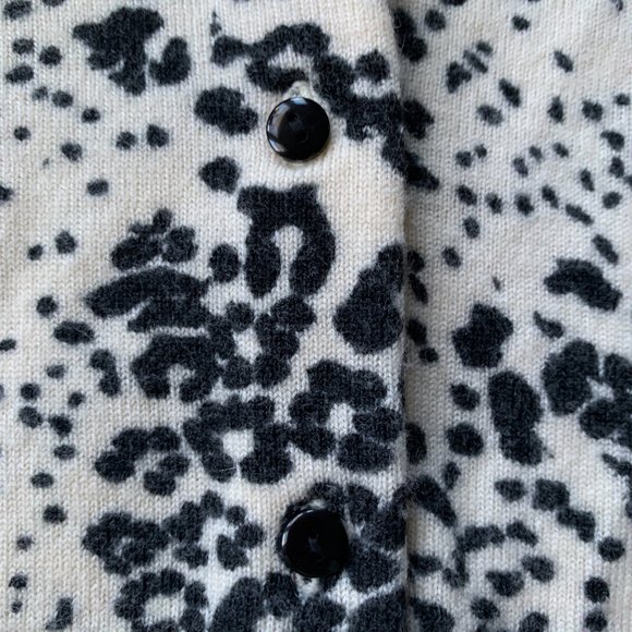 J. Crew | 100% Merino Wool Black & White Animal Print Cardigan - Picture 6 of 8